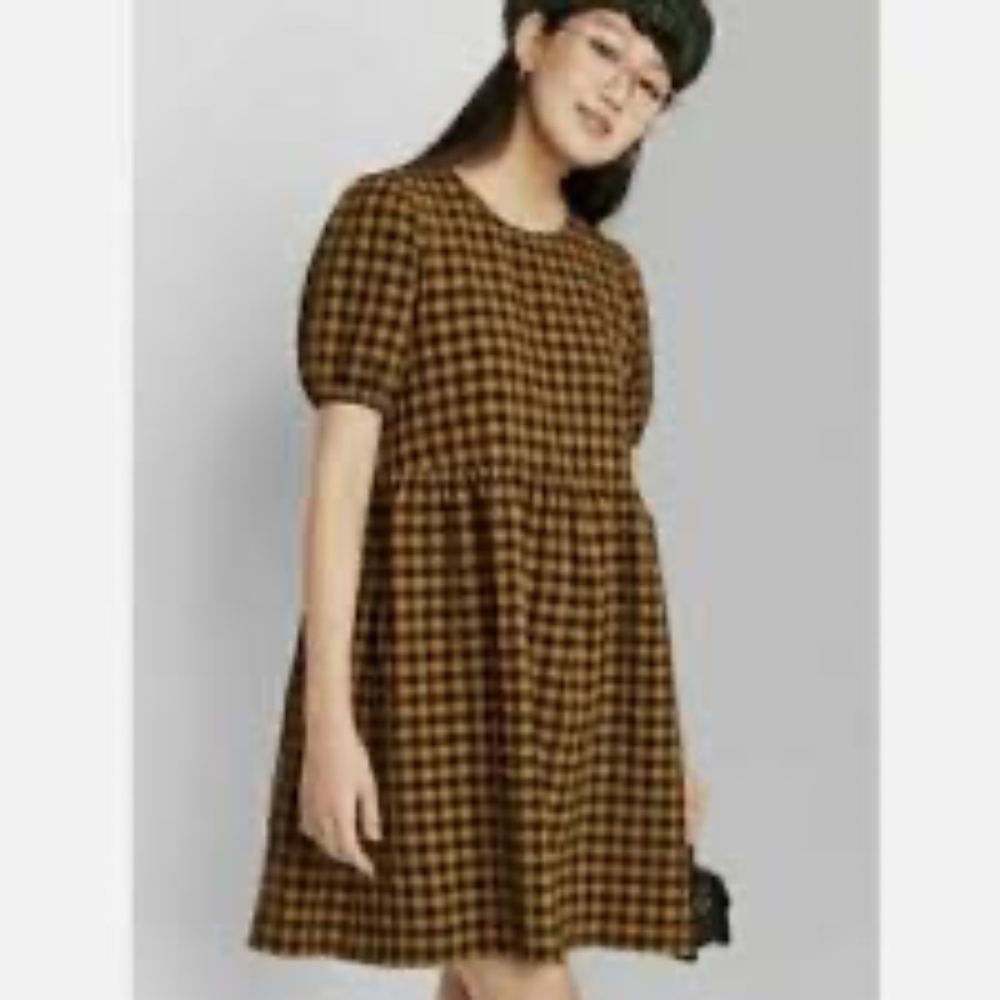 Wild Fable Tiered Gingham Plaid Seersucker Mini Babydoll Dress